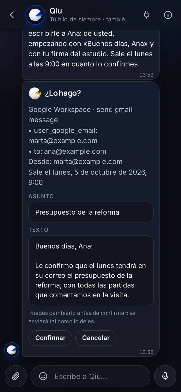 Captura en el móvil: Escribe como tú, y sale cuando digas
