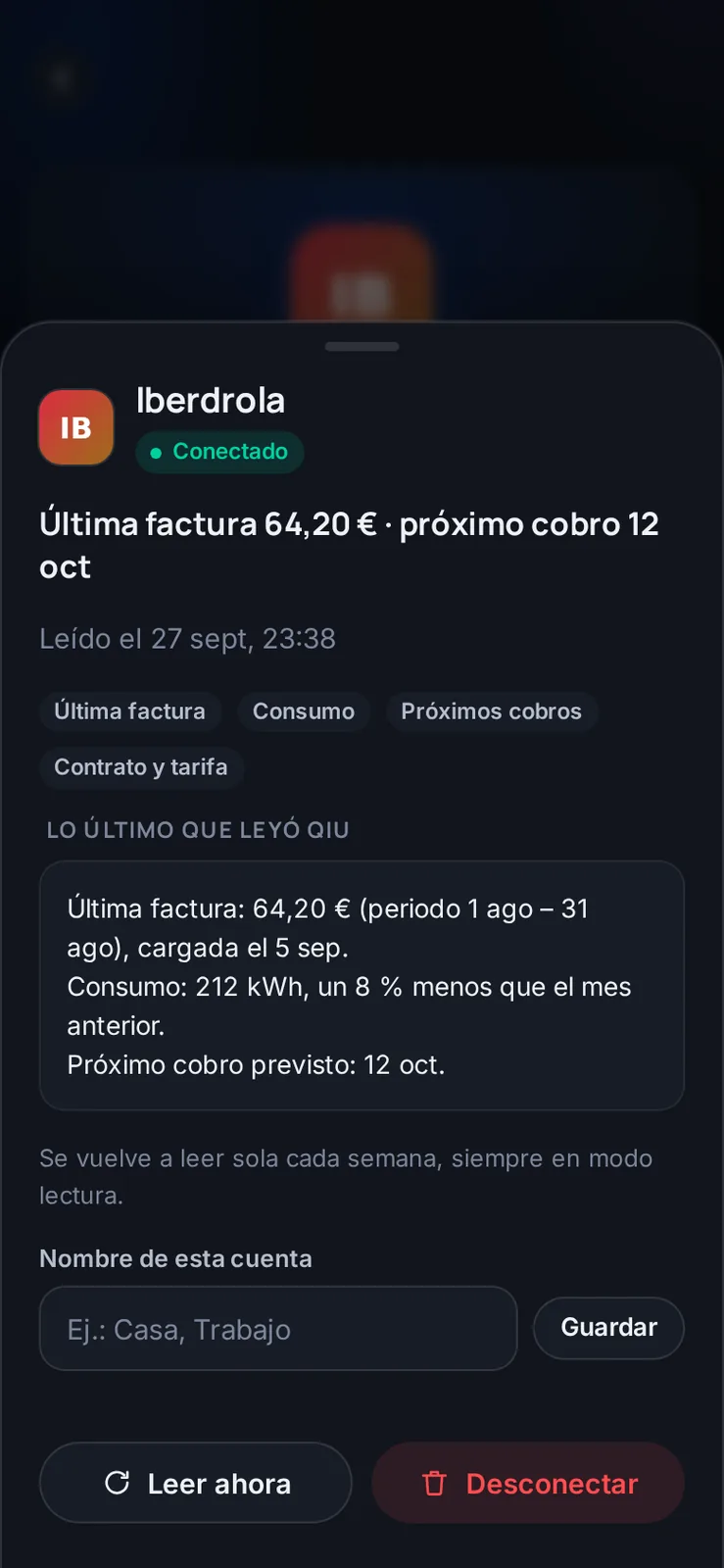 Captura en el móvil: Tu factura de la luz, resumida