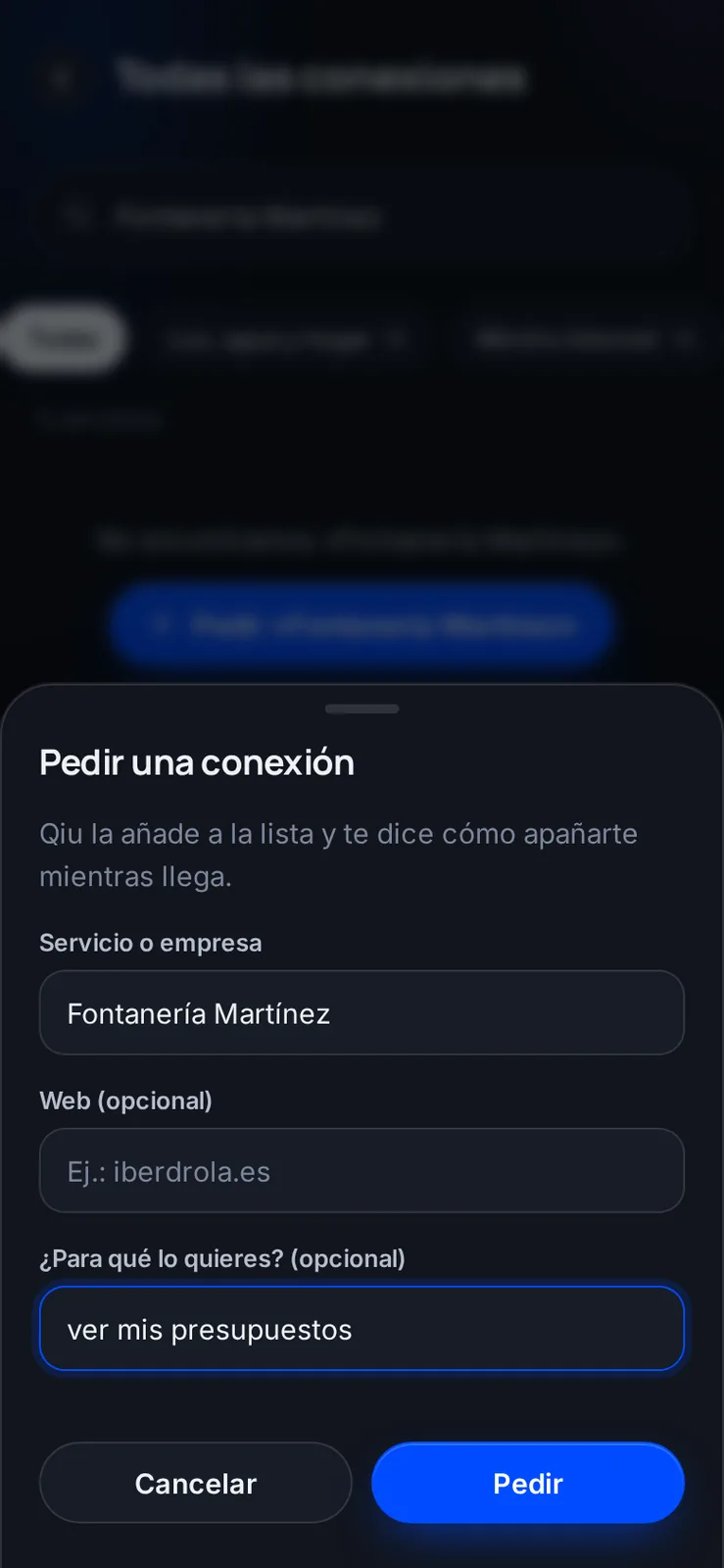 Captura en el móvil: ¿Falta tu servicio? Pídelo