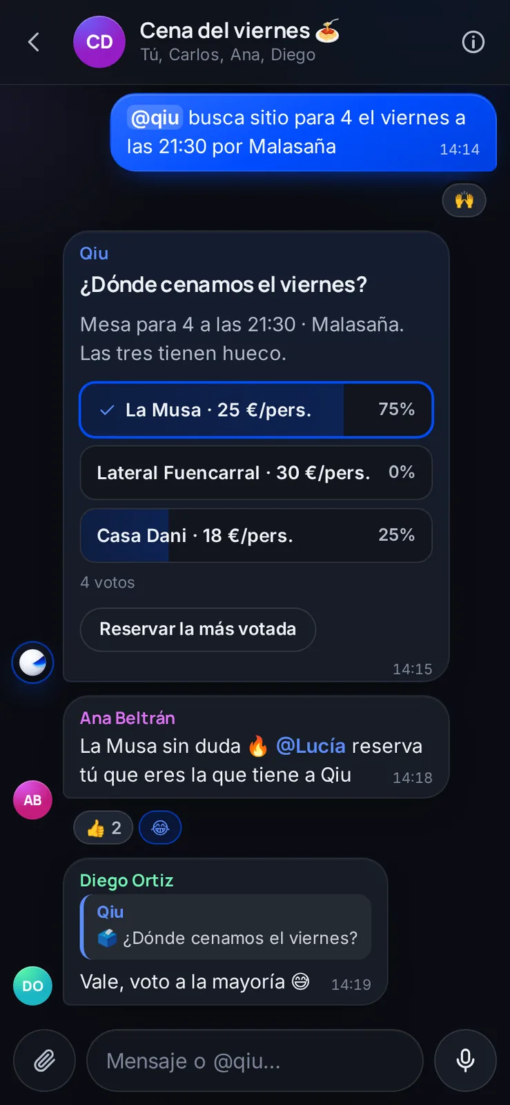 Captura en el móvil: Qiu en tus grupos