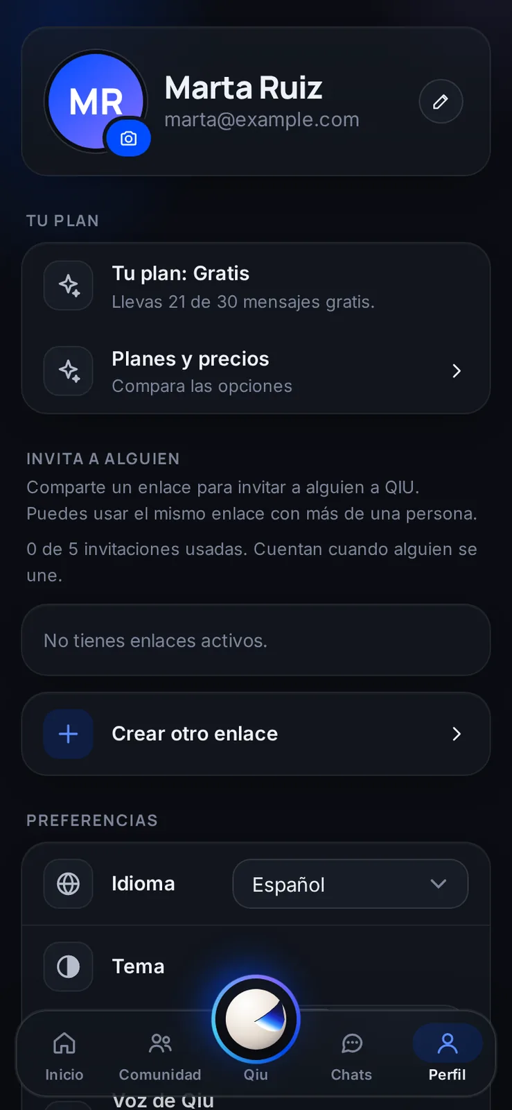 Captura en el móvil: Tu plan, en tu perfil
