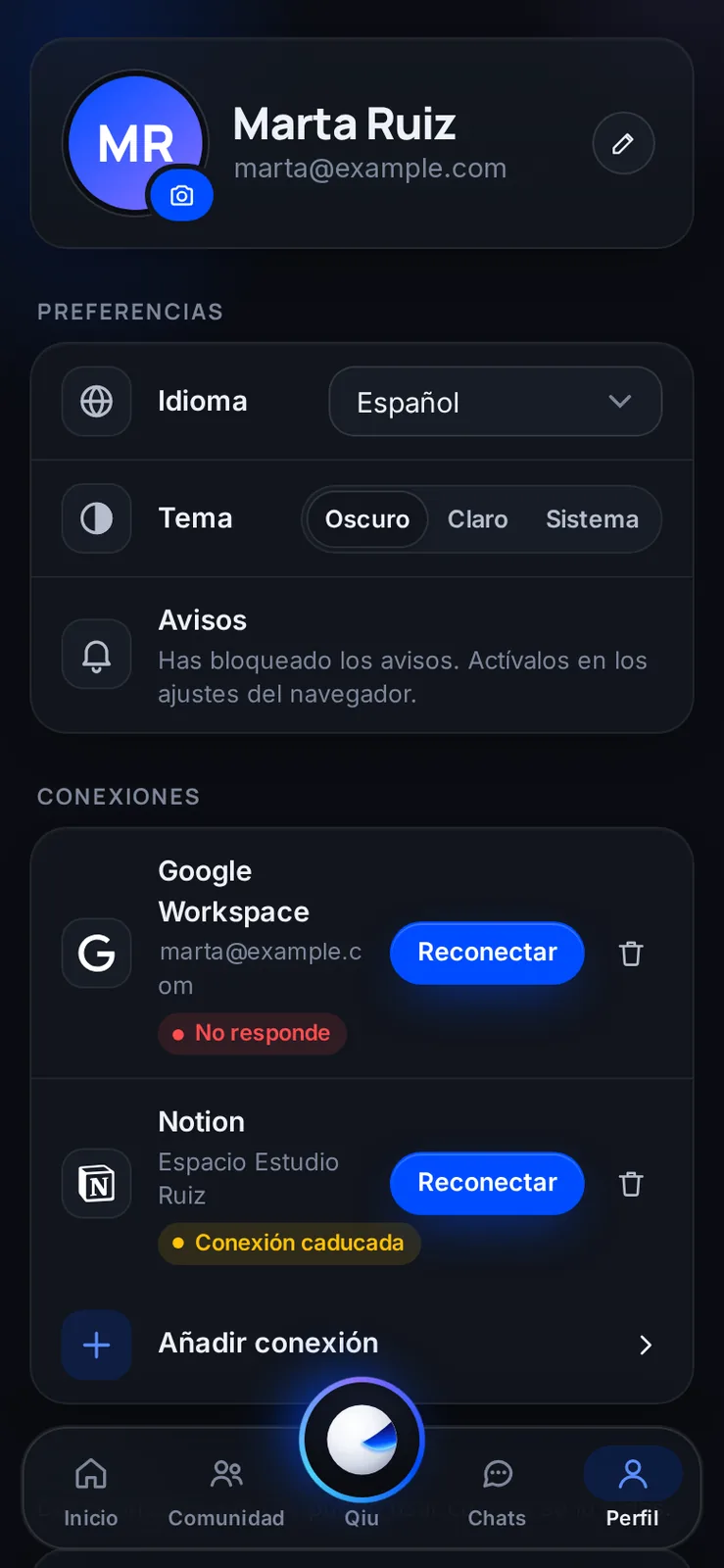 Captura en el móvil: Tu perfil y tus preferencias
