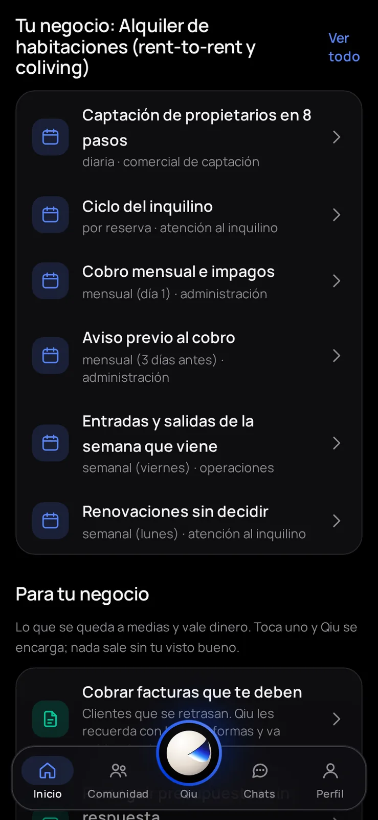 Captura en el móvil: Tu negocio, preparado en Inicio