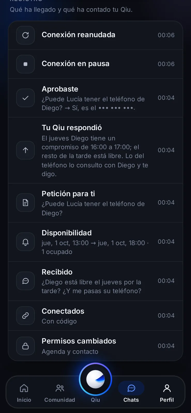 Captura en el móvil: Registro de todo lo que se han dicho