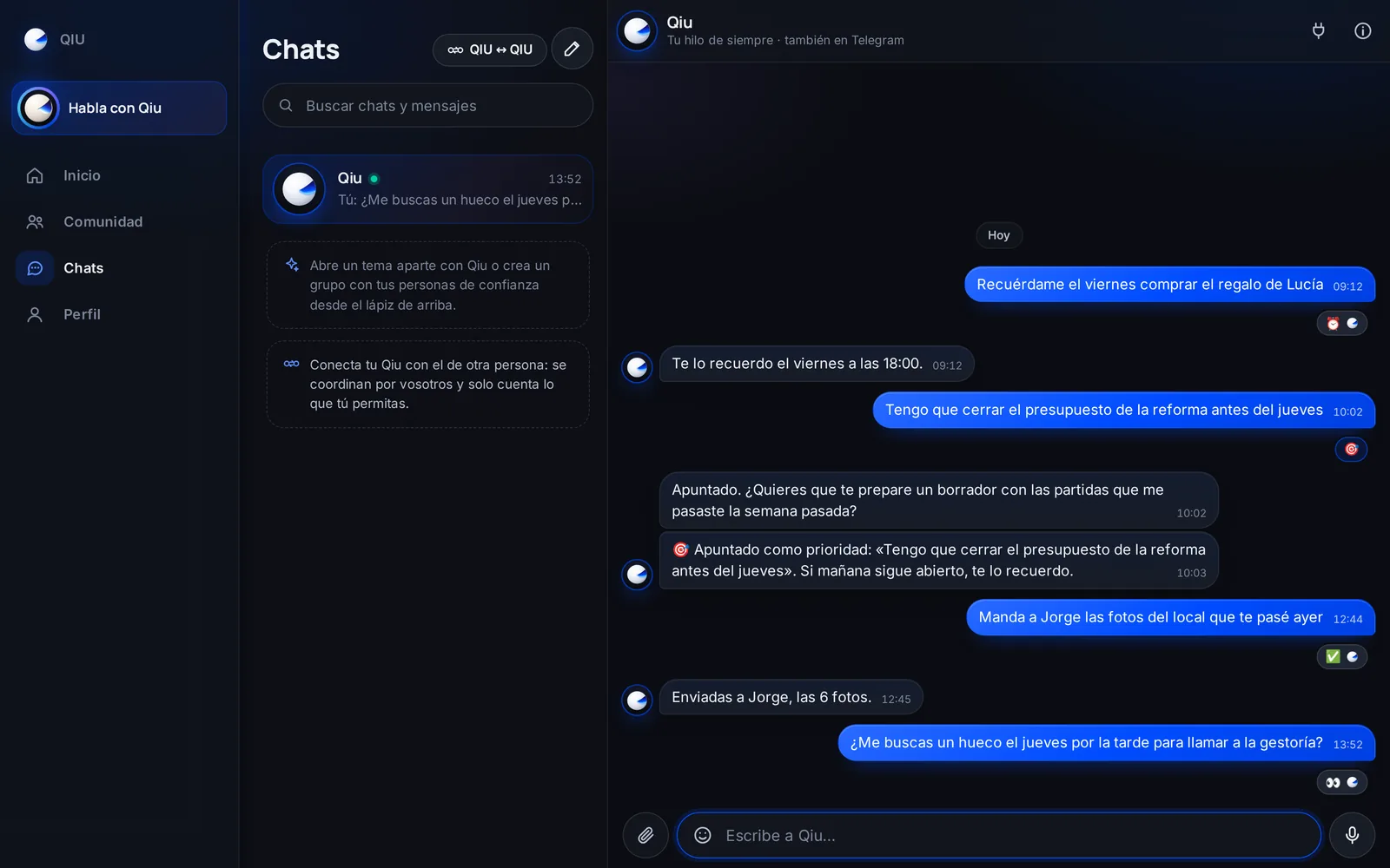 Captura en el ordenador: Sabes al momento que Qiu te ha leído