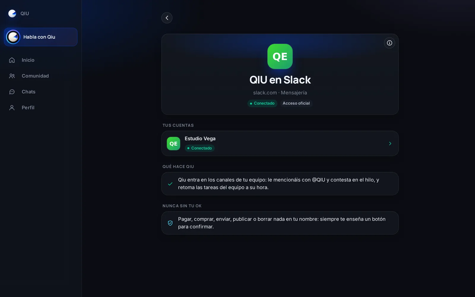 Captura en el ordenador: Qiu en el Slack de tu equipo