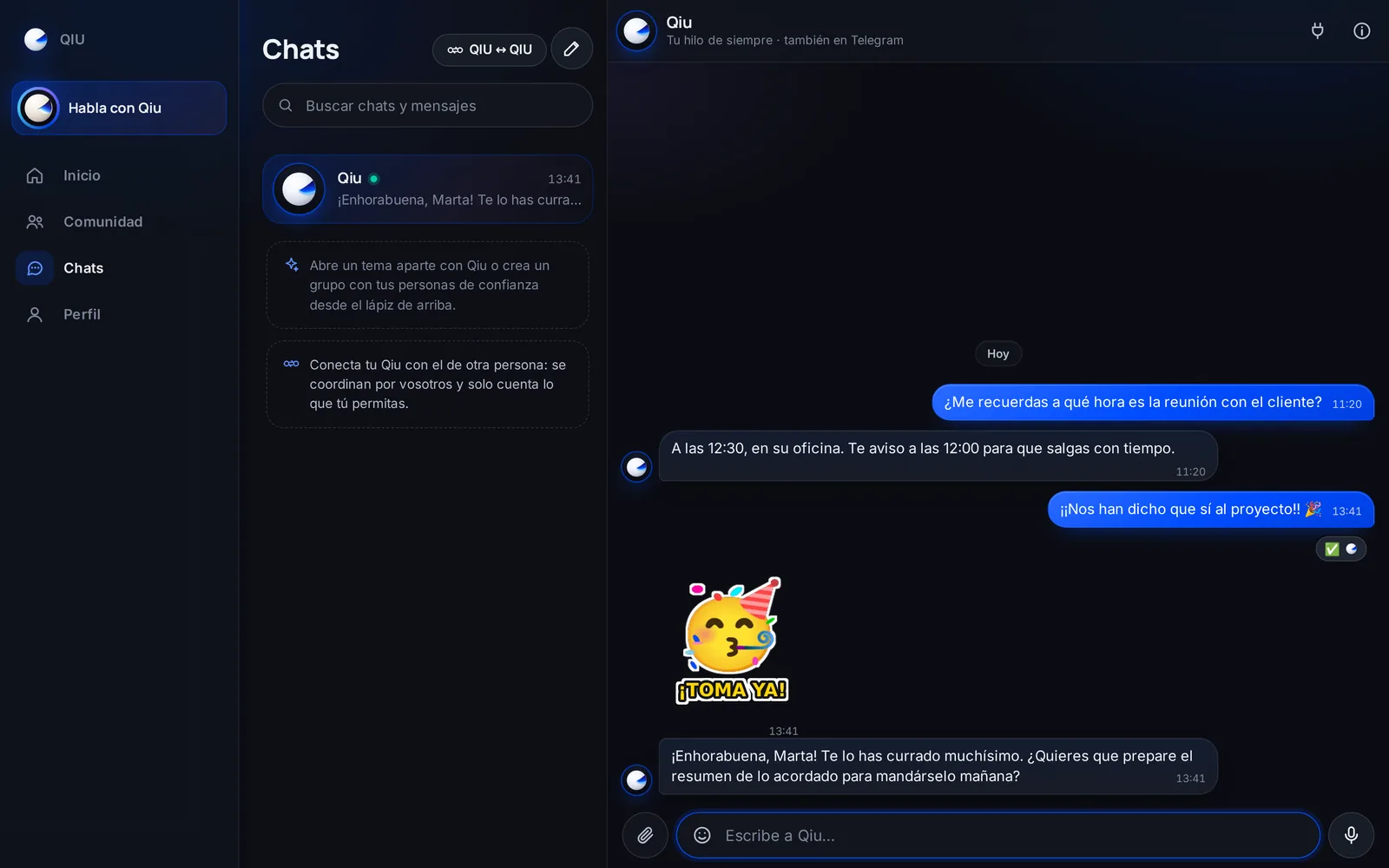 Captura en el ordenador: Qiu también contesta con stickers